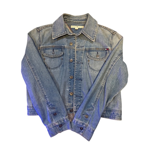 Tommy Hilfiger Jackets & Blazers - Tommy Hilfiger Womens Denim Trucker Jacket Medium Wash Blue Cropped Size L
